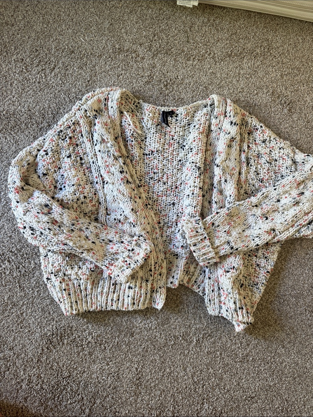 moon & madison Cream Speckled Open-Front Cardigan with Multicolor Flecks